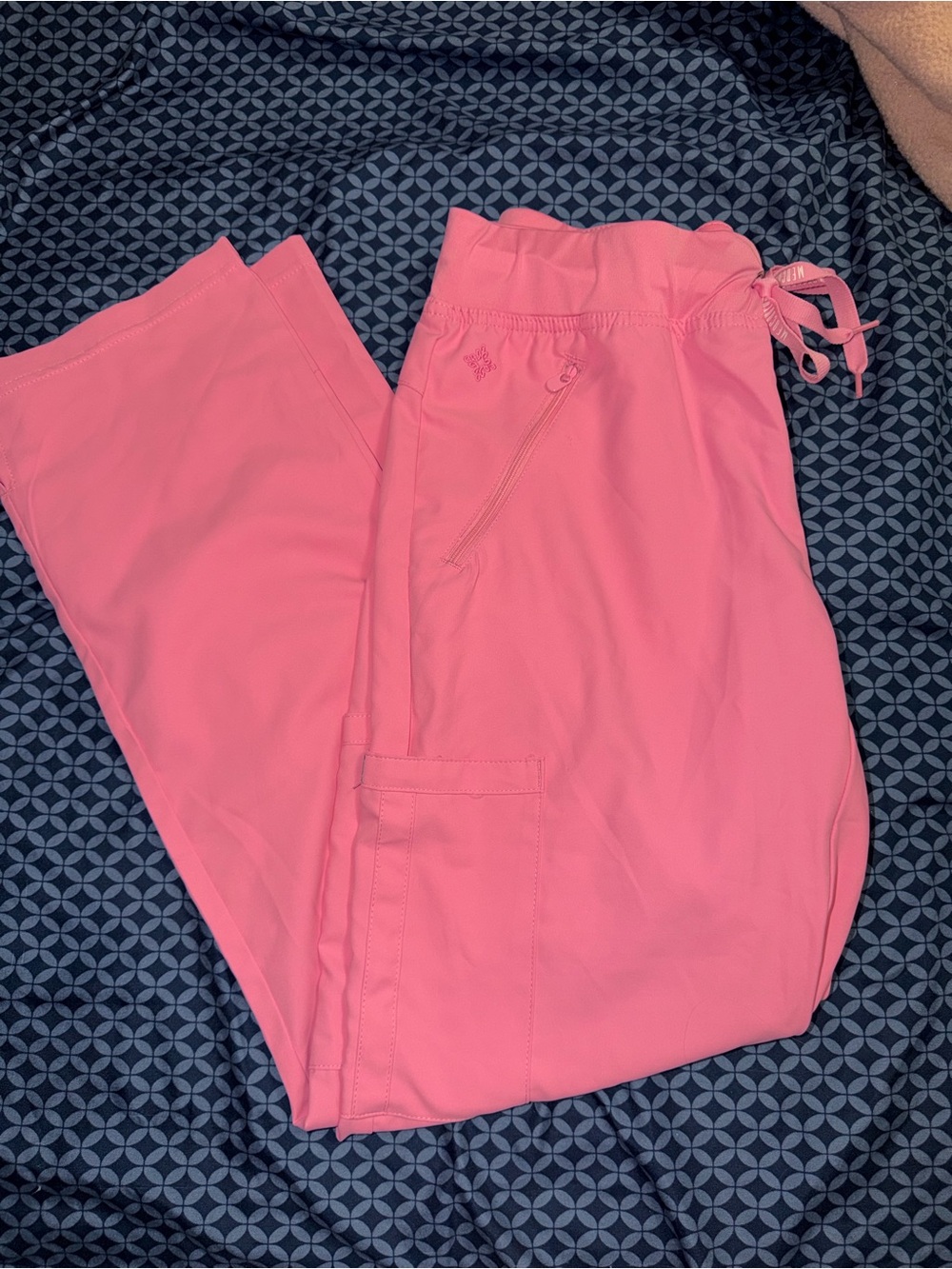 Med Couture Pink Drawstring Cargo Scrub Joggers